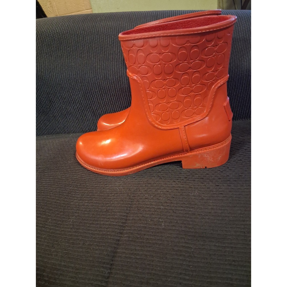Coach Tristee Orange Signature Monogram Rubber Rain Boots Womens Size 7B FG1877